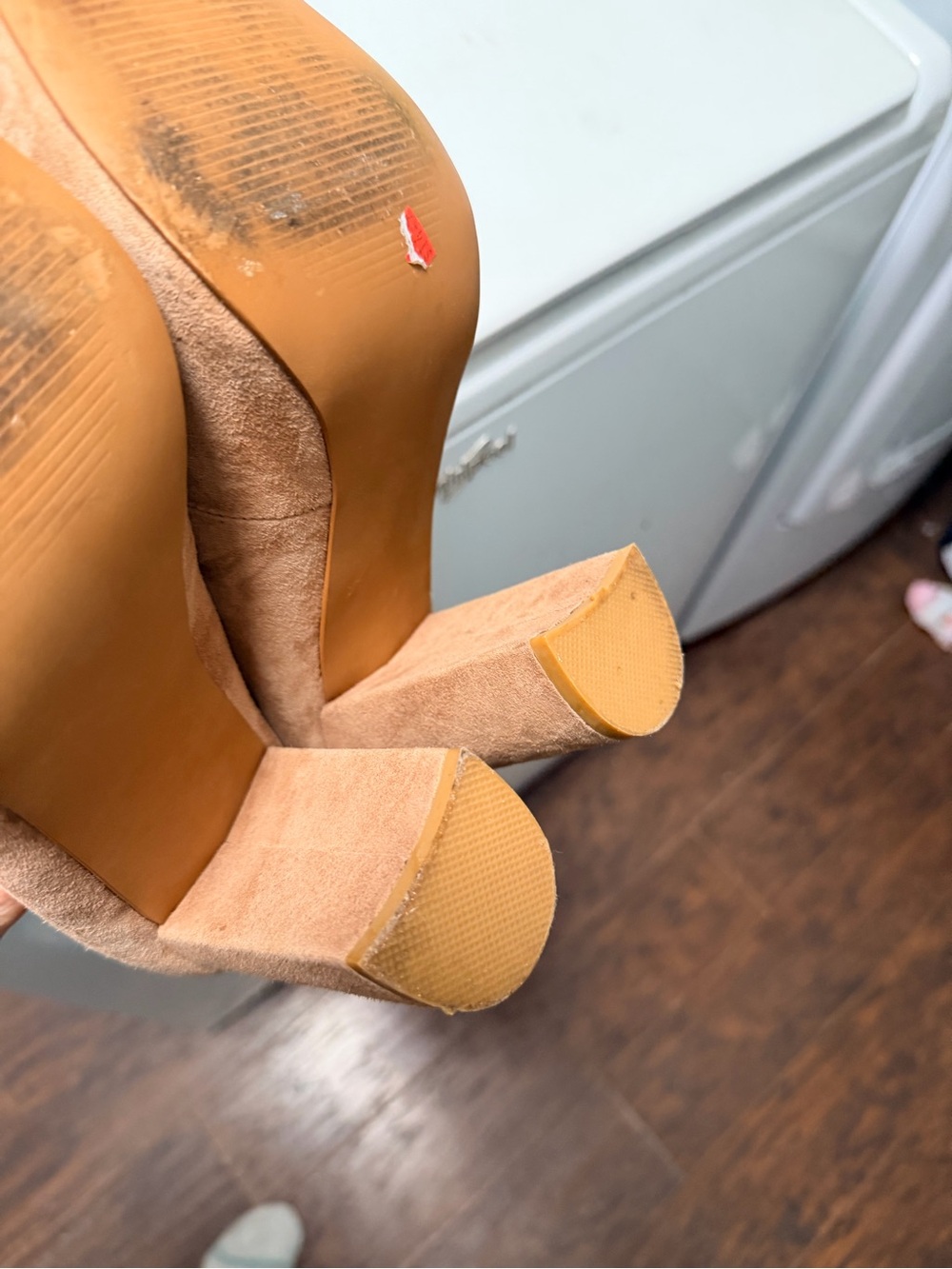 Steve Madden Beige/Tan Suede Lace-Up Block Heel Pumps - Picture 14 of 15